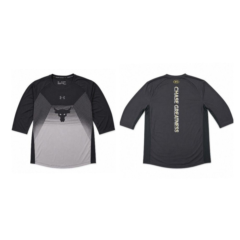 Mens Under Armour Project Rock 3/4 Sleeve T Shirt 2XL Black Gray Chase Greatness